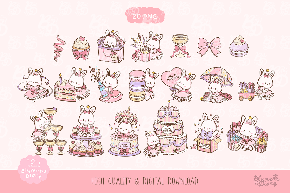 Confetti Bunny Birthday Clipart, an Animal Illustration by Blumensdiary (Photo 2 of 6)