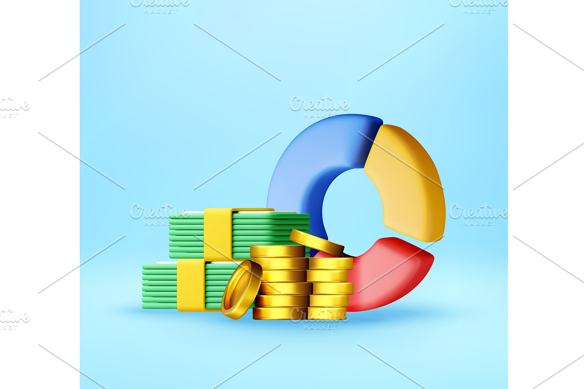 3D pie chart with stack of coin and, a Finance Illustration by Abscent