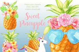 Watercolor Pineapple Cliparts