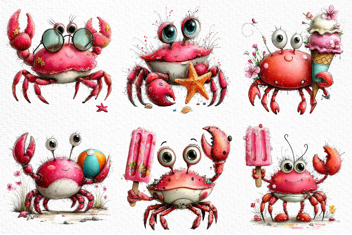 Whimsical Summer Crab Clipart, an Illustration by Craft Nest (Photo 4 of 12)