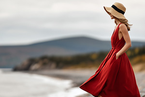 Elegant woman in a flowing red dress, a Beauty & Fashion Photo by MistyDay