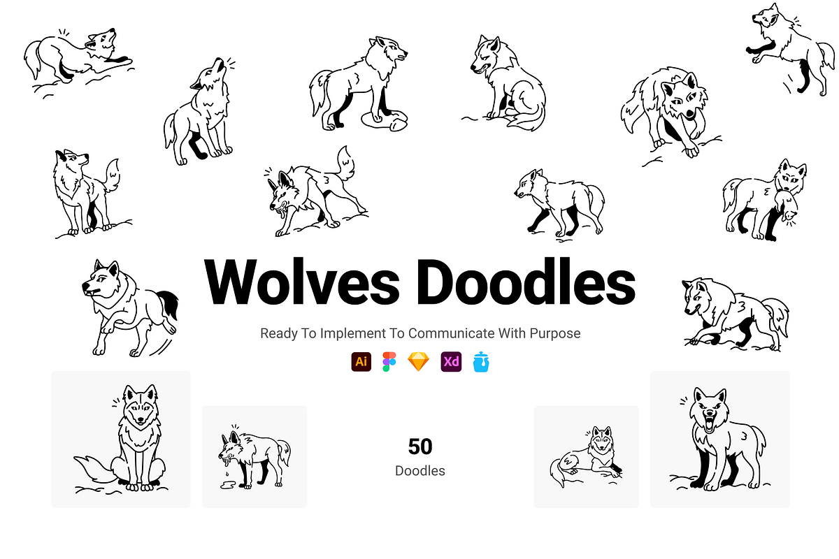 Doodle Wolves Icons, a Solid Icon by Prosymbols (Photo 1 of 6)