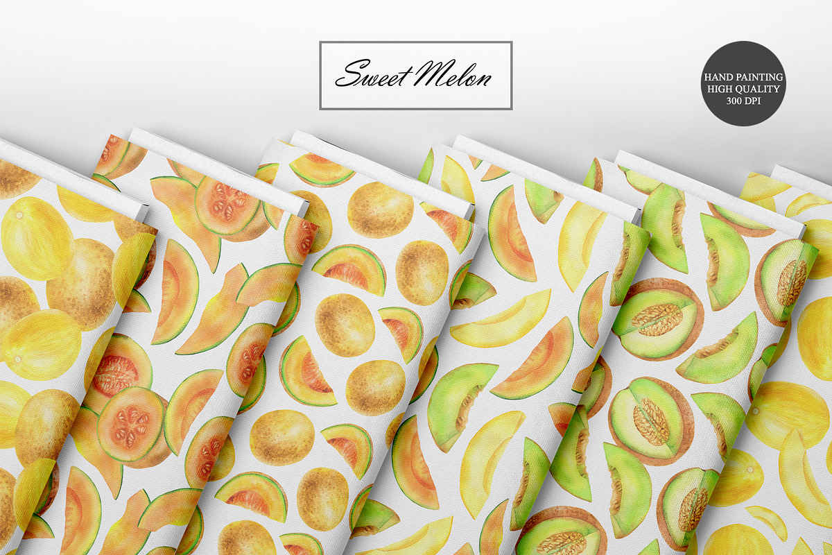 Watercolor Melon Seamless Patterns, a Food Illustration by OlDm_Shop (Photo 9 of 10)