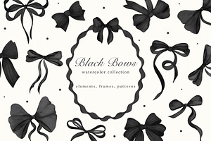 Black Bows Ribbon Watercolor Clipart