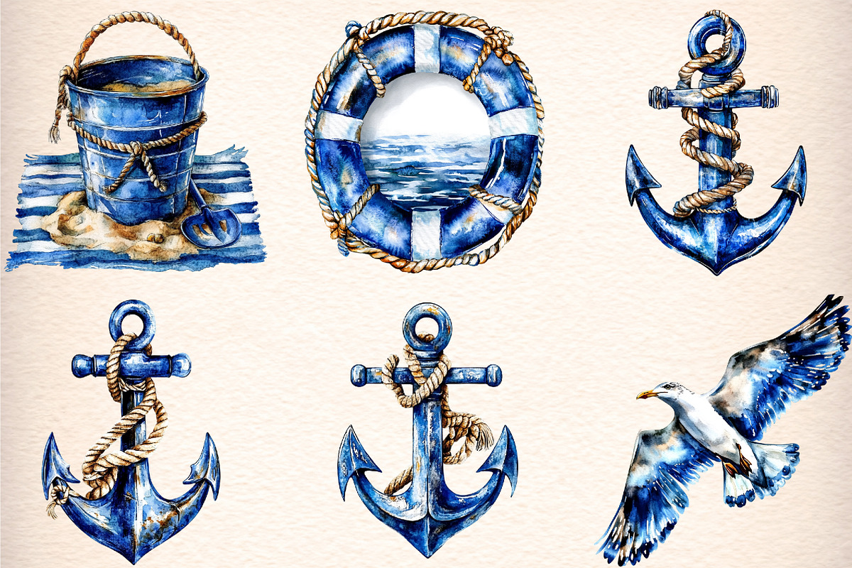 watercolor nautical clipart, an Illustration by GatewayDesign (Photo 4 of 9)