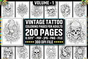 200+ Vintage Tattoo Coloring Pages, a Decorative Illustration by Design Station