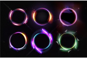 Glowing neon rings with halo effects, an Illustration by art PVP - market