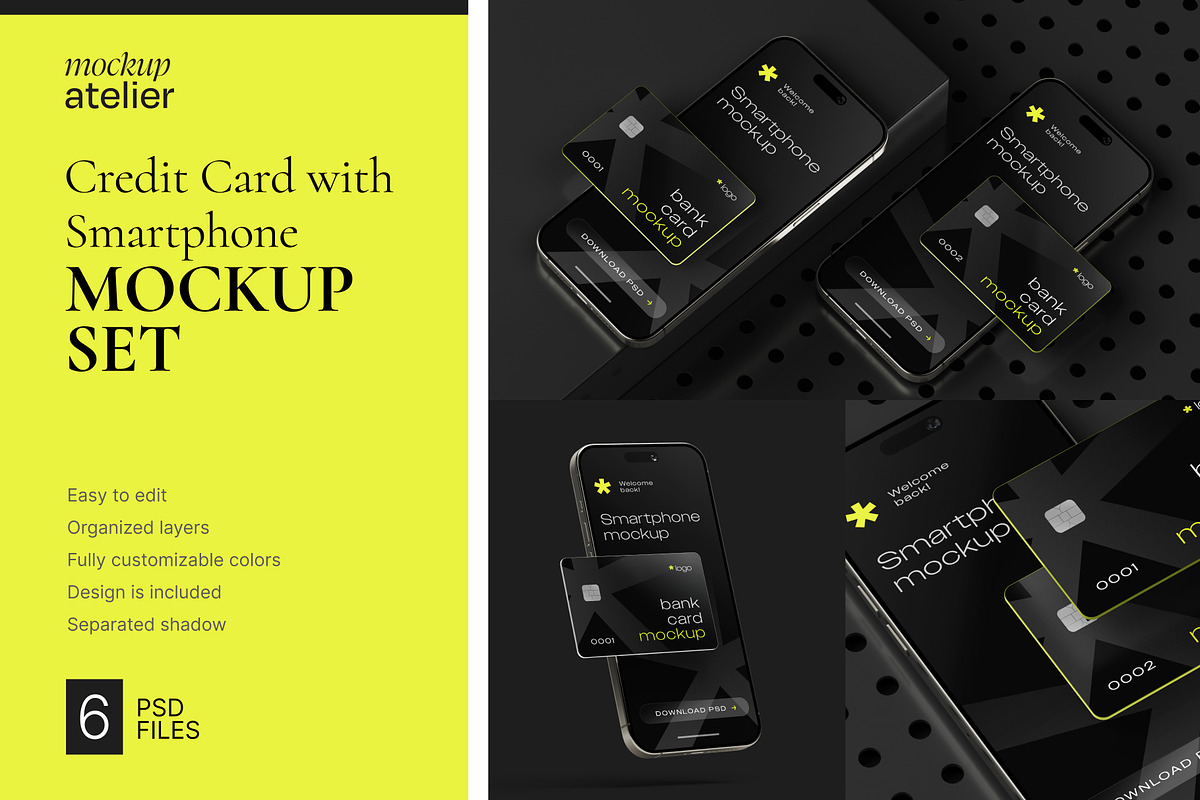Bank Card with iPhone Mockup Set, an iPhone Mockup by mockupatelier (Photo 1 of 9)