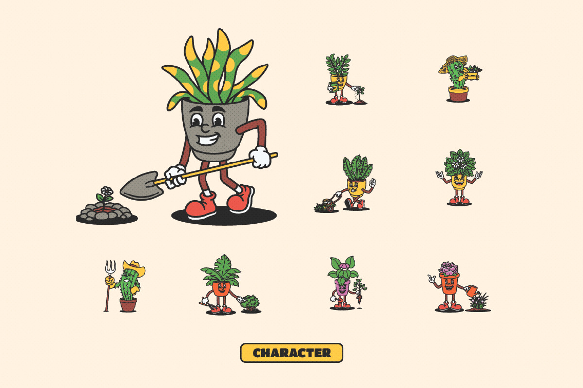 Retro Plant Mascot Illustration, an Object Illustration by Decoconio Design (Photo 3 of 8)