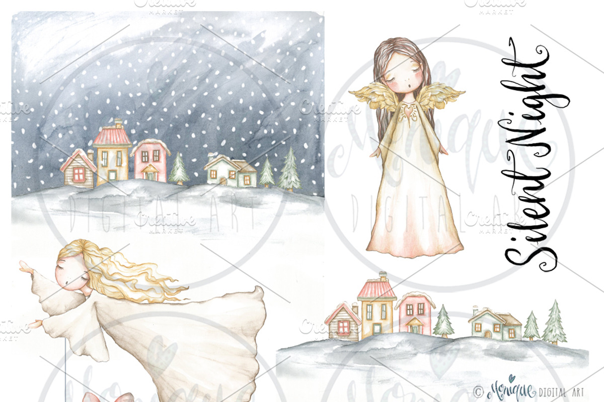 Christmas Angels Watercolor, an Illustration by Monique Digital Art (Photo 2 of 2)