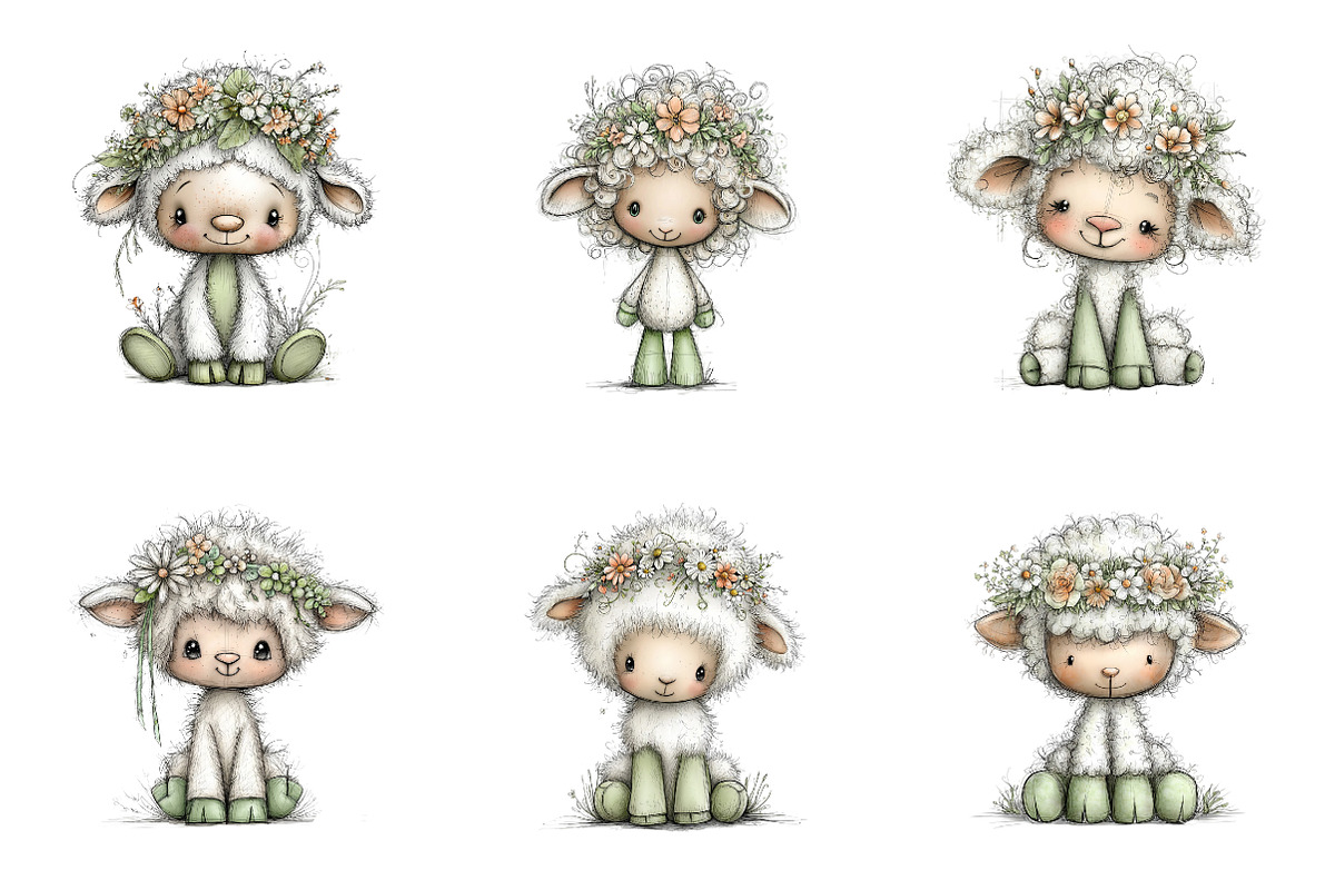 Whimsical spring lamb clipart, an Illustration by SinaCreation (Photo 8 of 11)