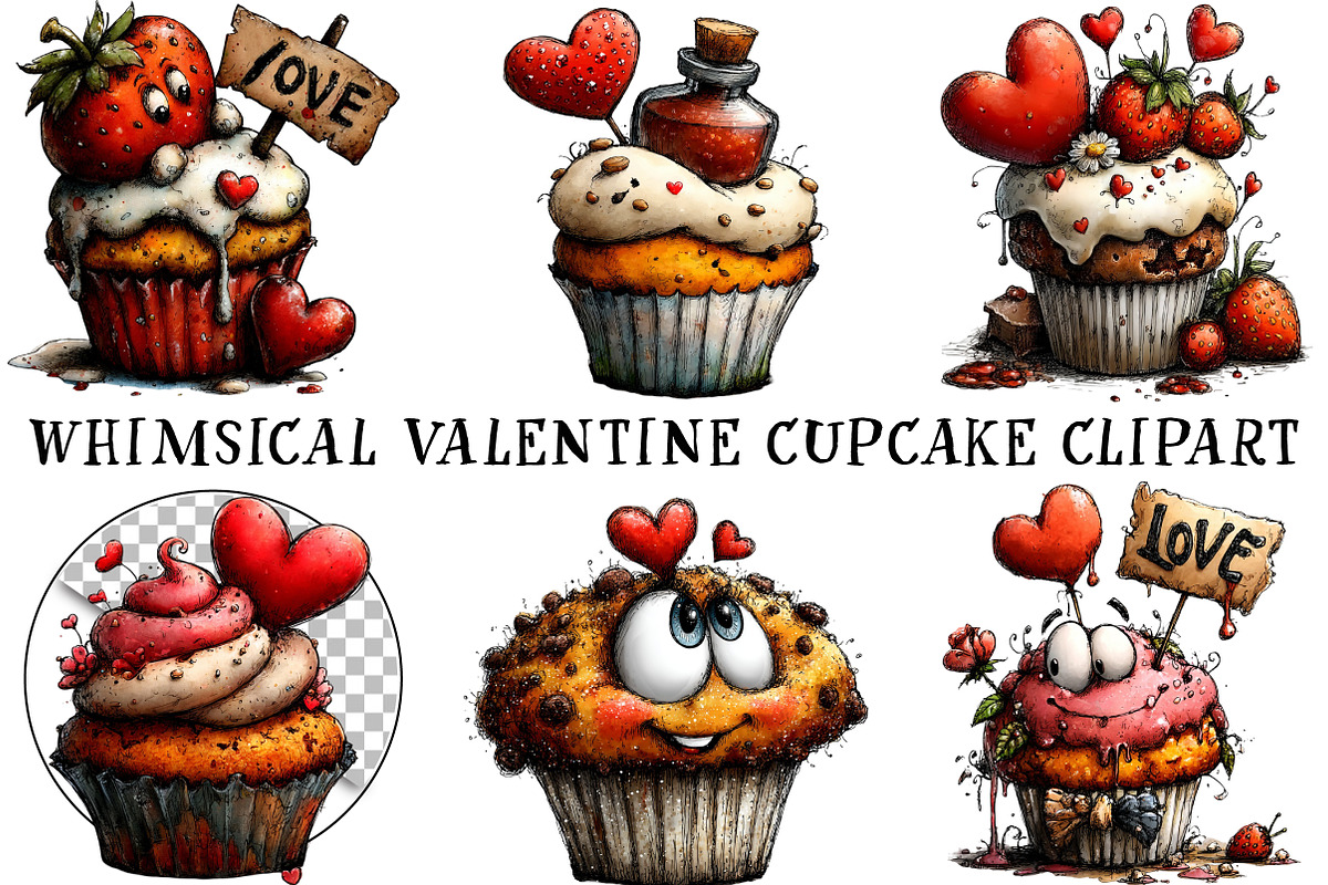 Whimsical Valentine Cupcake Clipart, an Illustration by OK Design (Photo 2 of 6)