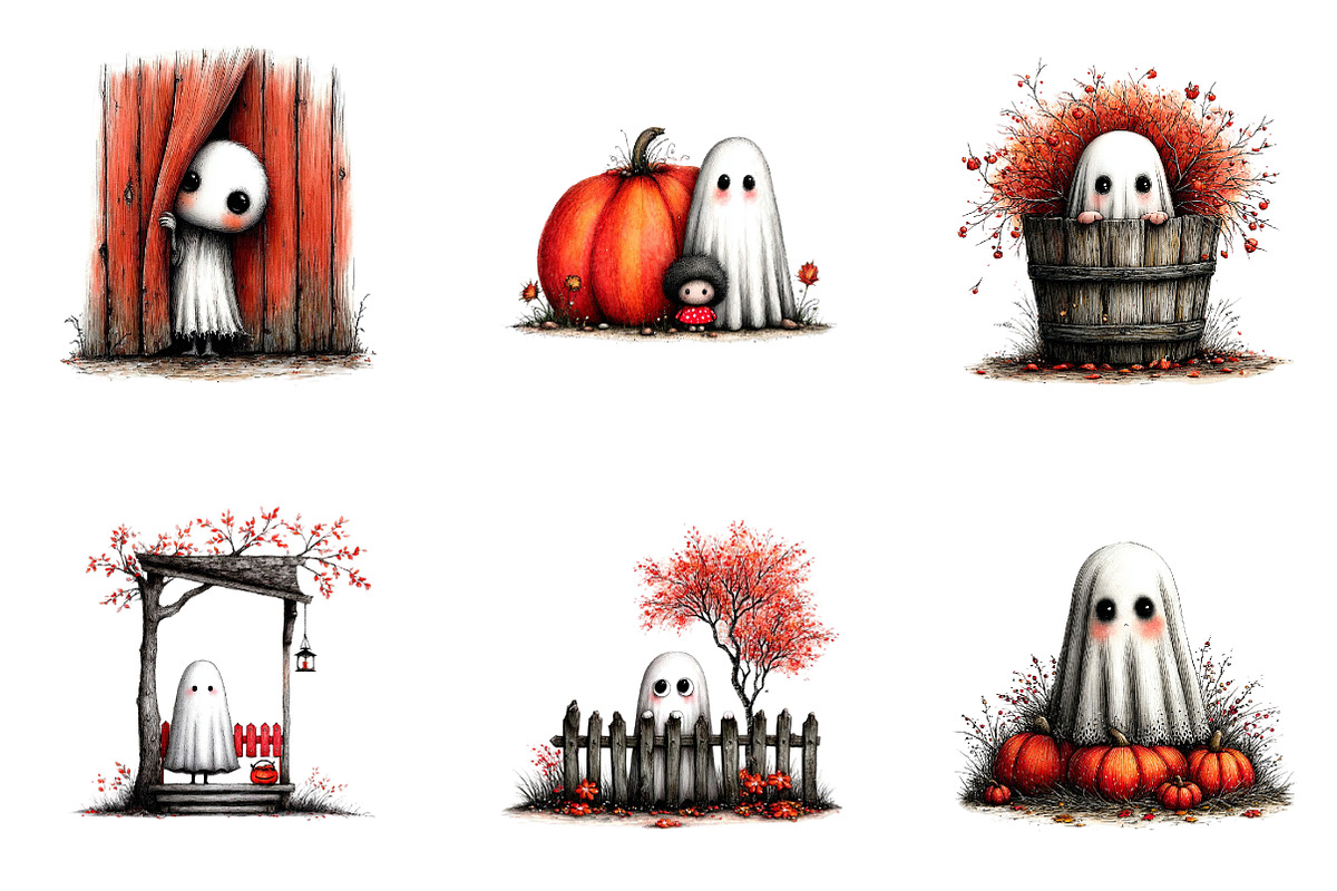 Whimsical Halloween Peeking Ghost, a Seasonal Illustration by CreationArt (Photo 3 of 5)