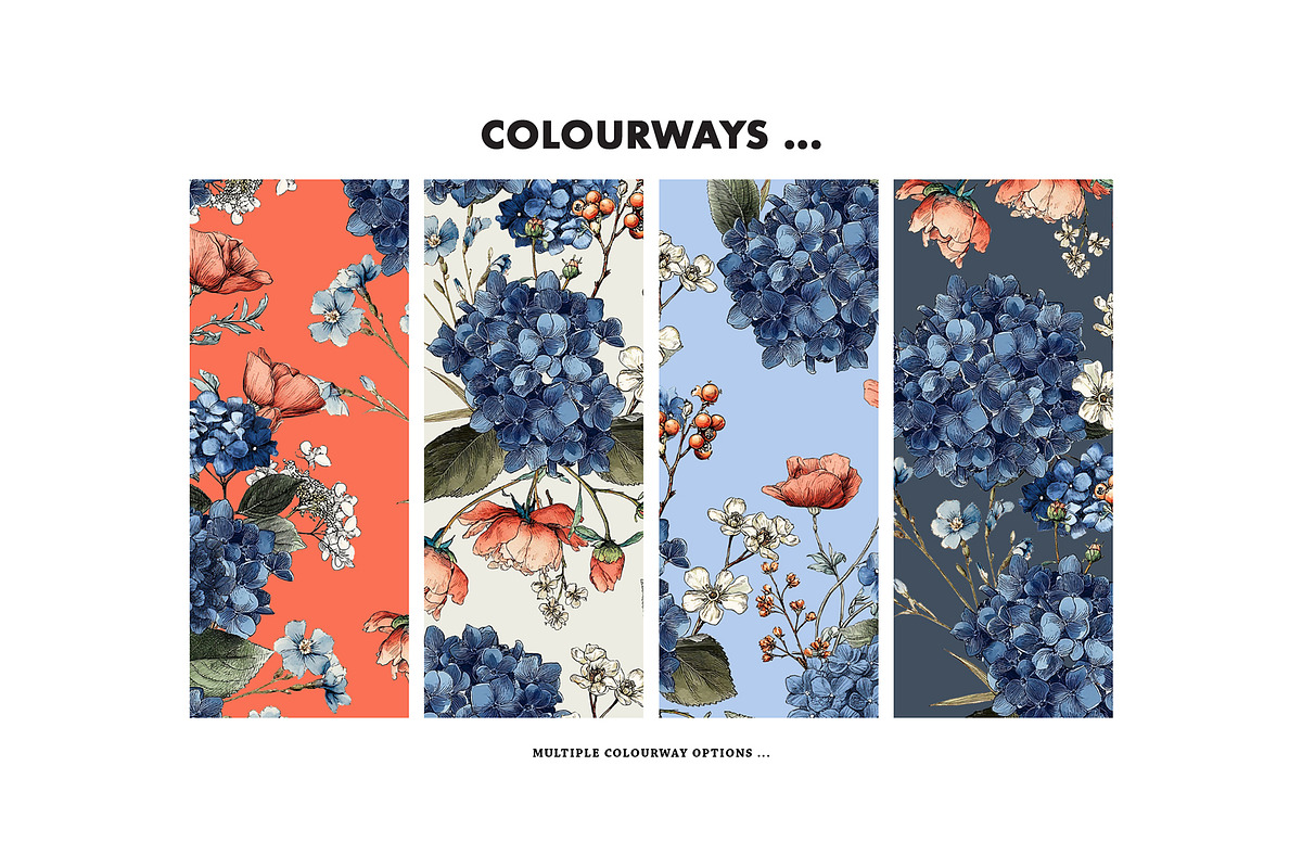 Moody hydrangea botanical pattern, a Pattern Graphic by Milatoo (Photo 5 of 8)