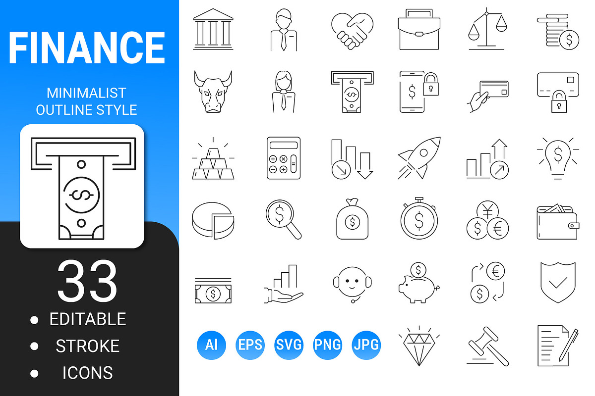 Finance minimalist outline icon set, an Outline Icon by Icons (Photo 2 of 3)