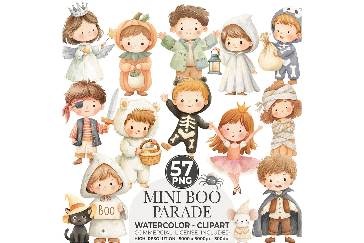 Watercolor Halloween Kids Clipart, an Illustration by CharmClipart (Photo 1 of 8)