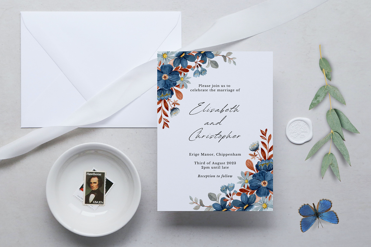 Blue and Orange Wedding Invitation, an Invitation Template by ForeverPrint (Photo 2 of 8)
