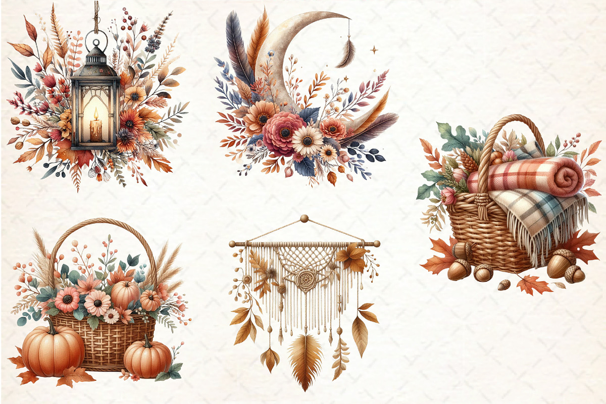Boho Autumn Clipart, an Illustration by Libby Wishes (Photo 5 of 6)