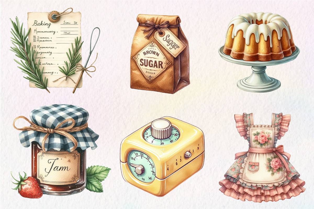 Watercolor Vintage Baking Clipart, an Illustration by CreationArt (Photo 4 of 5)