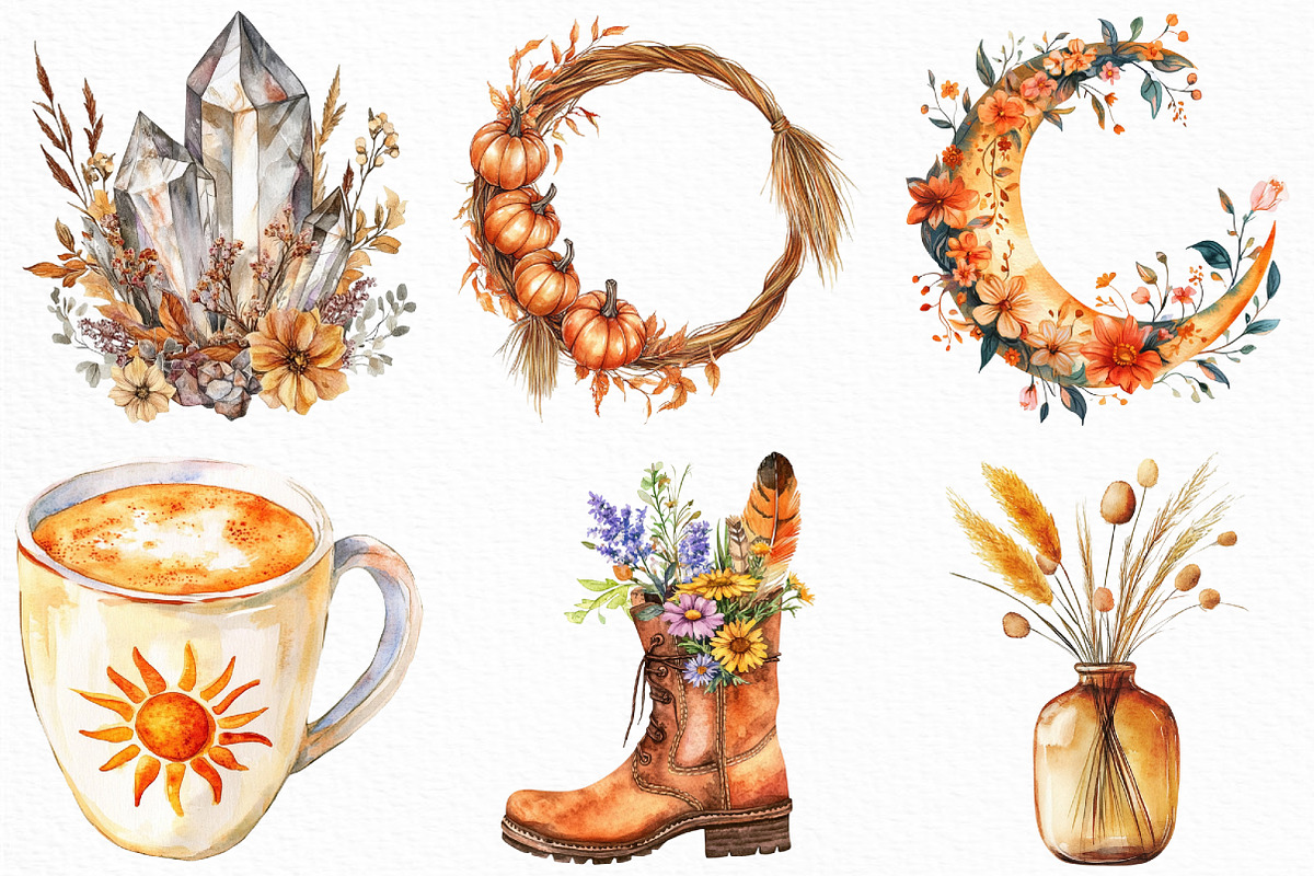 Watercolor Boho Autumn Clipart, an Illustration by Craft Nest (Photo 5 of 6)