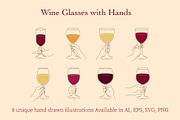 Elegant Wine Glasses & Hand Poses, a Food Illustration by Lettering_Logo (Thumbnail 2 of 9)