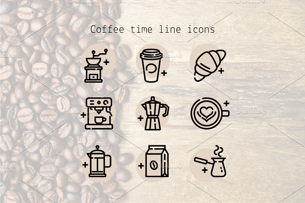 Coffee time line icons, an Outline Icon by Lyolya Profitrolya (Photo 1 of 2)