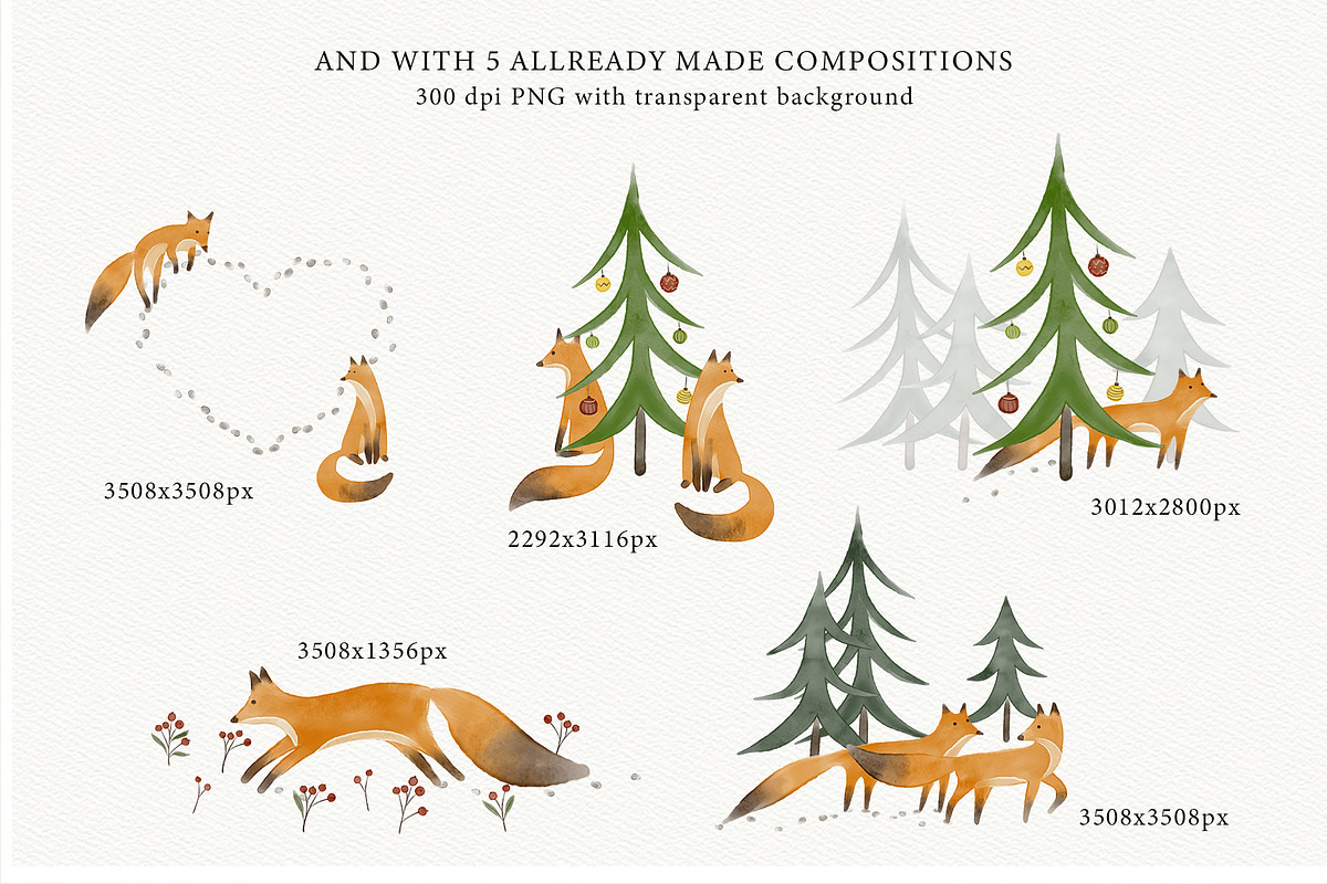 Watercolor cute winter foxes, an Animal Illustration by Garden in frame (Photo 4 of 8)