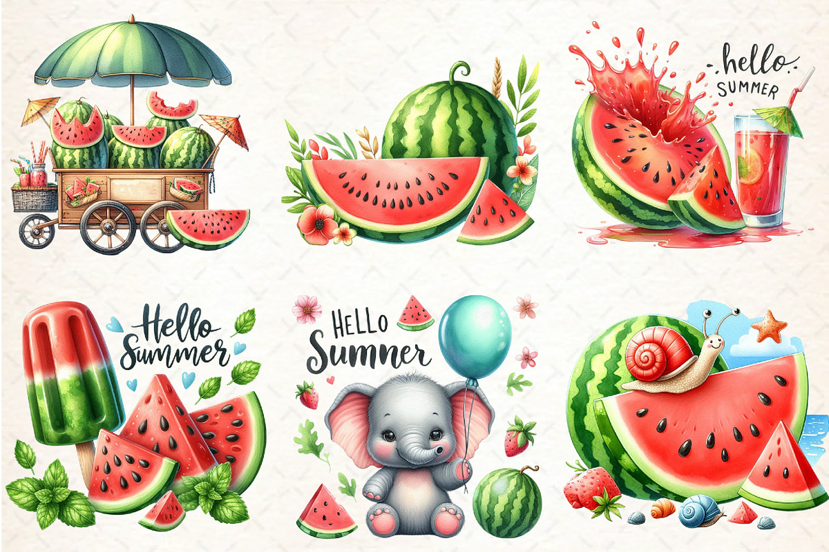 Hello Summer Juicy Watermelon Clipar, an Illustration by Libby Wishes (Photo 5 of 5)
