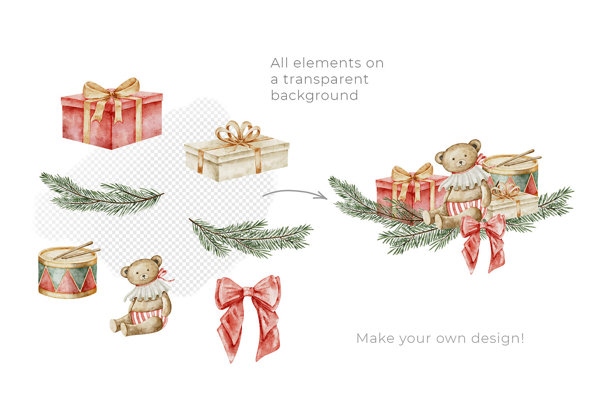 Christmas vintage watercolor clipart, an Illustration by Alisles (Photo 10 of 12)