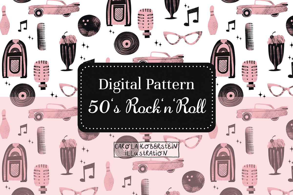 pink 50s Rock'n'Roll Pattern, a Pattern Graphic by koberstein (Photo 1 of 3)