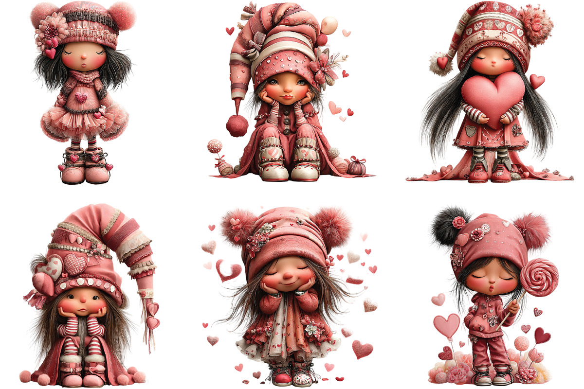 Whimsical Valentines Gnome Girl PNG, an Illustration by CraftArtStudio (Photo 2 of 6)