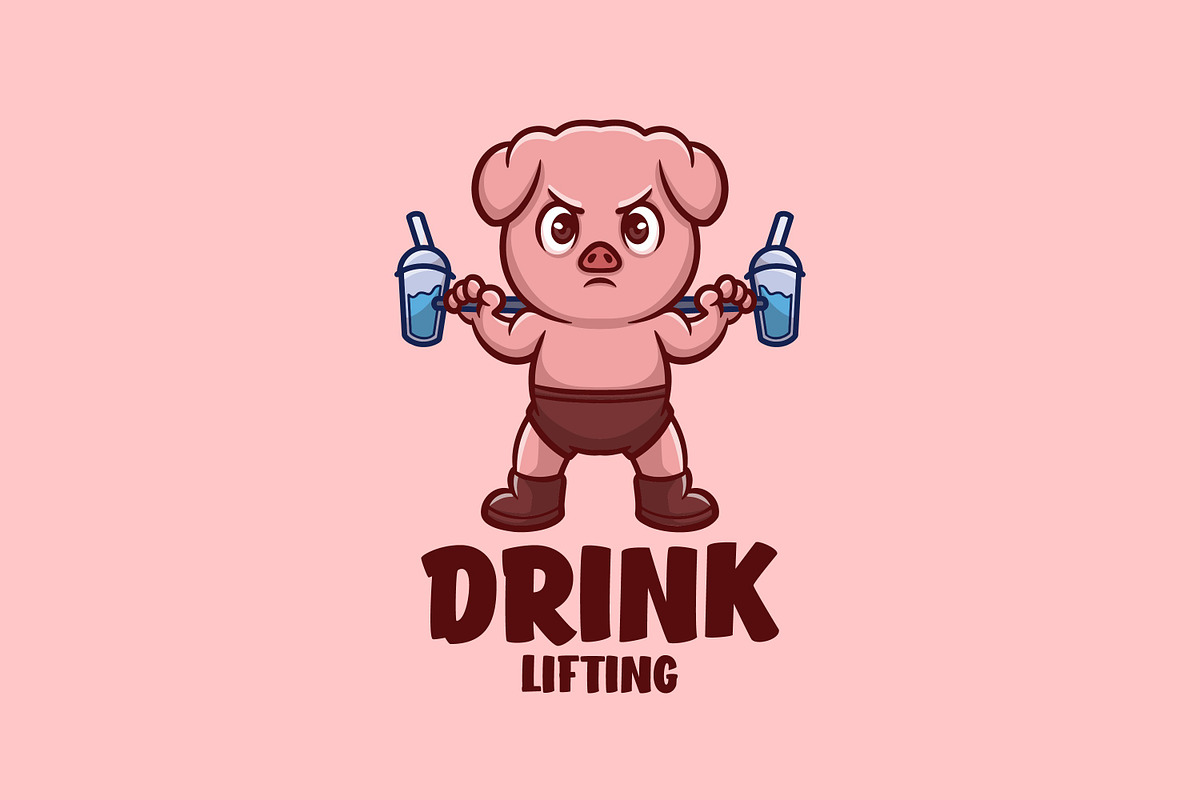 Pig Lifting Drink Cartoon Logo, a Branding & Logo Template by Gumrega Studio