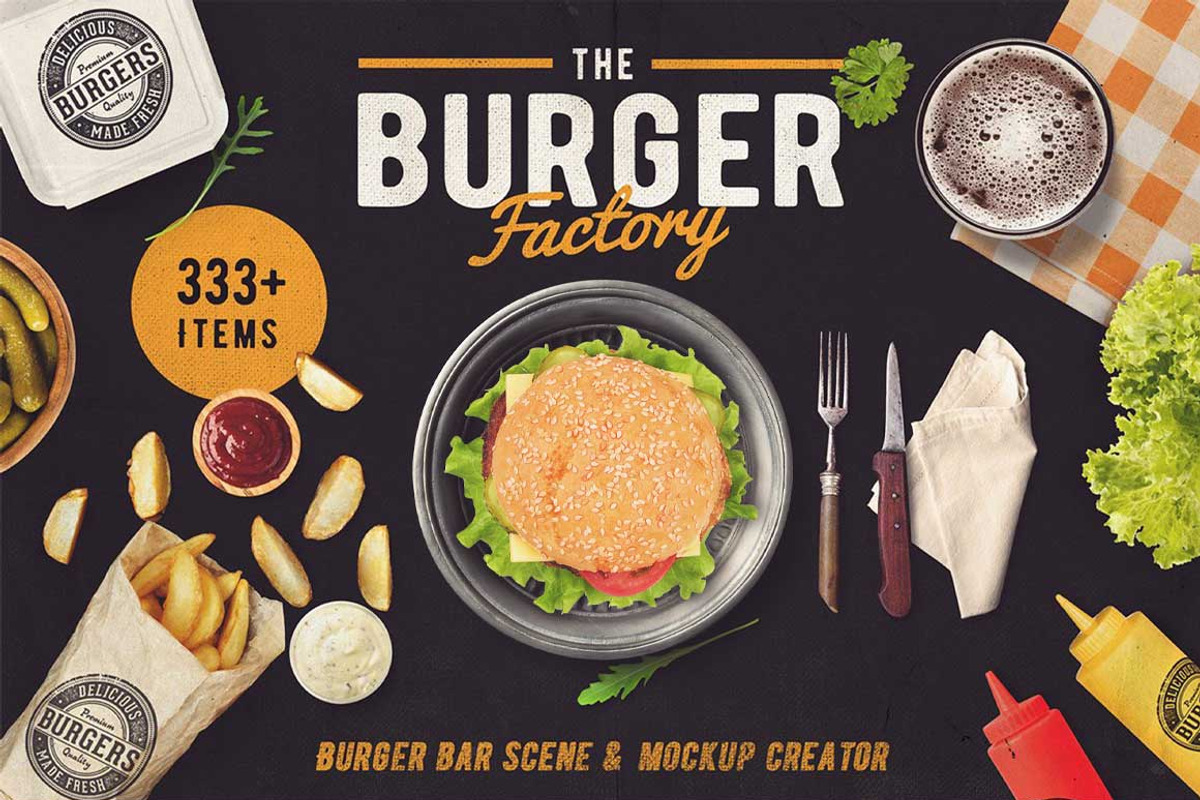 The Burger Bar - Scene Generator, a Merchandise Mockup by relineo.mock-ups (Photo 1 of 5)