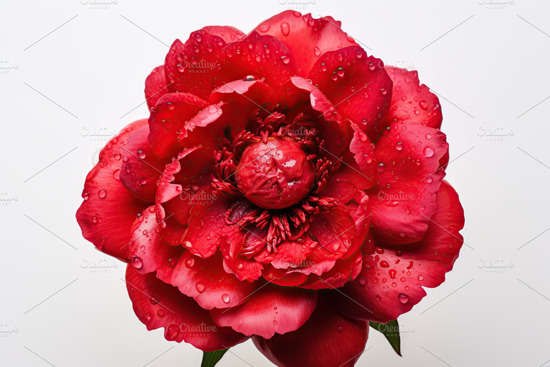 Red peony flowers with water drops on white background, a Nature Photo by AlyaAnd