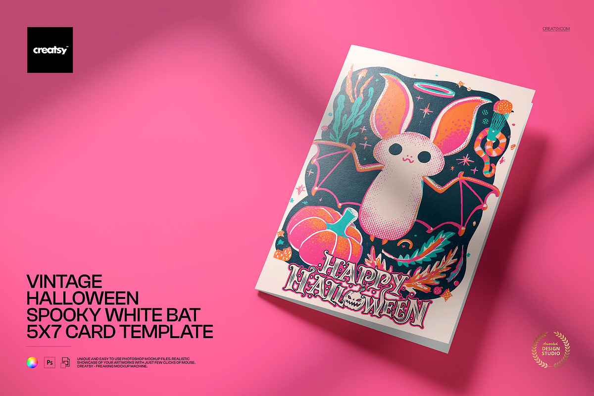 Halloween White Bat Card Template, a Card Template by creatsy5 (Photo 1 of 5)