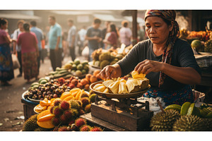 Seller woman wearing a headscarf, a Food & Drink Photo by Igor Tichonow