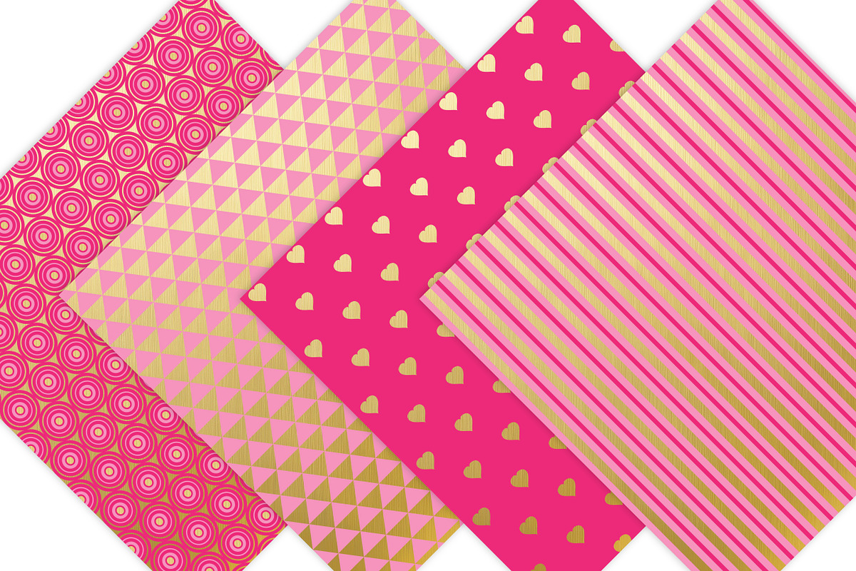 Pink and Gold Digital Paper Patterns, a Pattern Graphic by Leska's Digitals