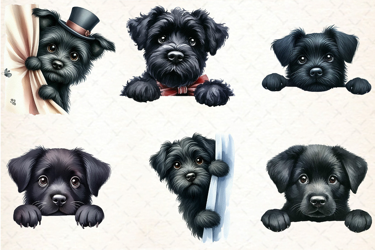 Watercolor Peeking Black Dog PNG Cli, an Illustration by DreamCafeArt (Photo 2 of 7)