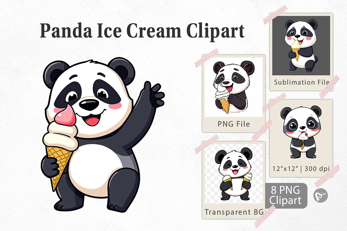 Panda with Ice Cream Clipart, a Graphic by Artnoy (Photo 1 of 5)