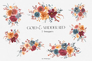 Gold & Madder Red Watercolor Flowers, an Illustration by whiteheartdesign (Thumbnail 2 of 9)
