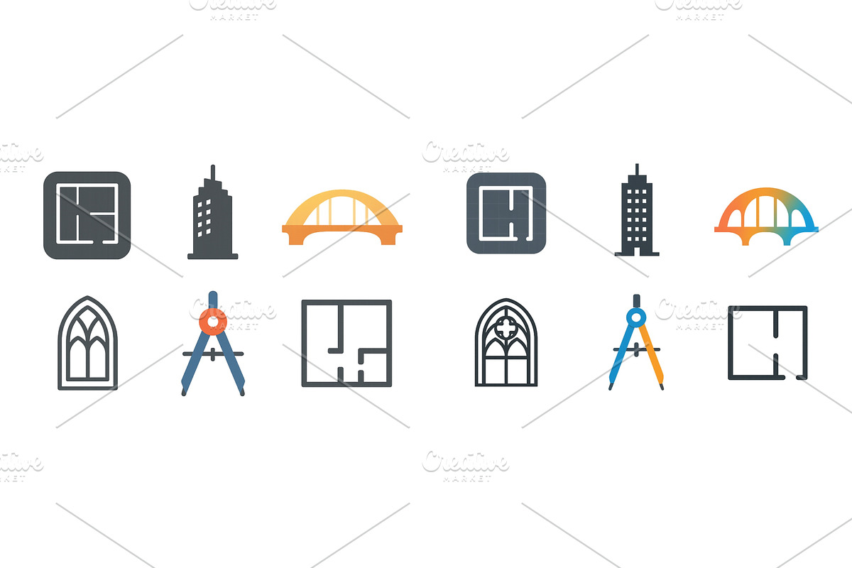 Icons representing architecture and, an Object Illustration by ZinetroN