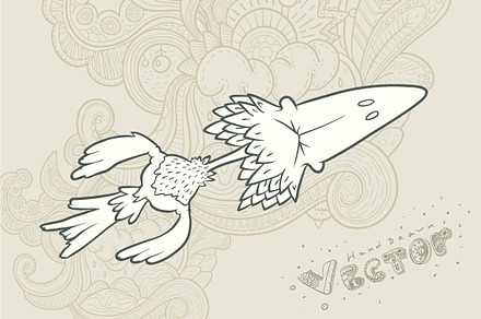 Hand drawn vector retro cartoon bird