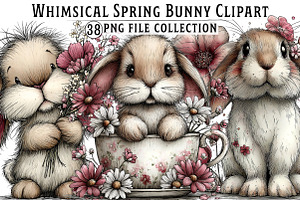 Whimsical Spring Bunny Clipart, an Illustration by Dream Creation