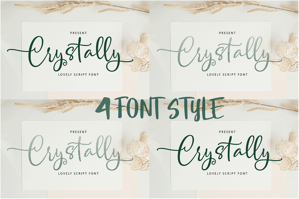 Crystally (4) Script Font off70%, a Script Font by Meutuwah (Photo 1 of 8)