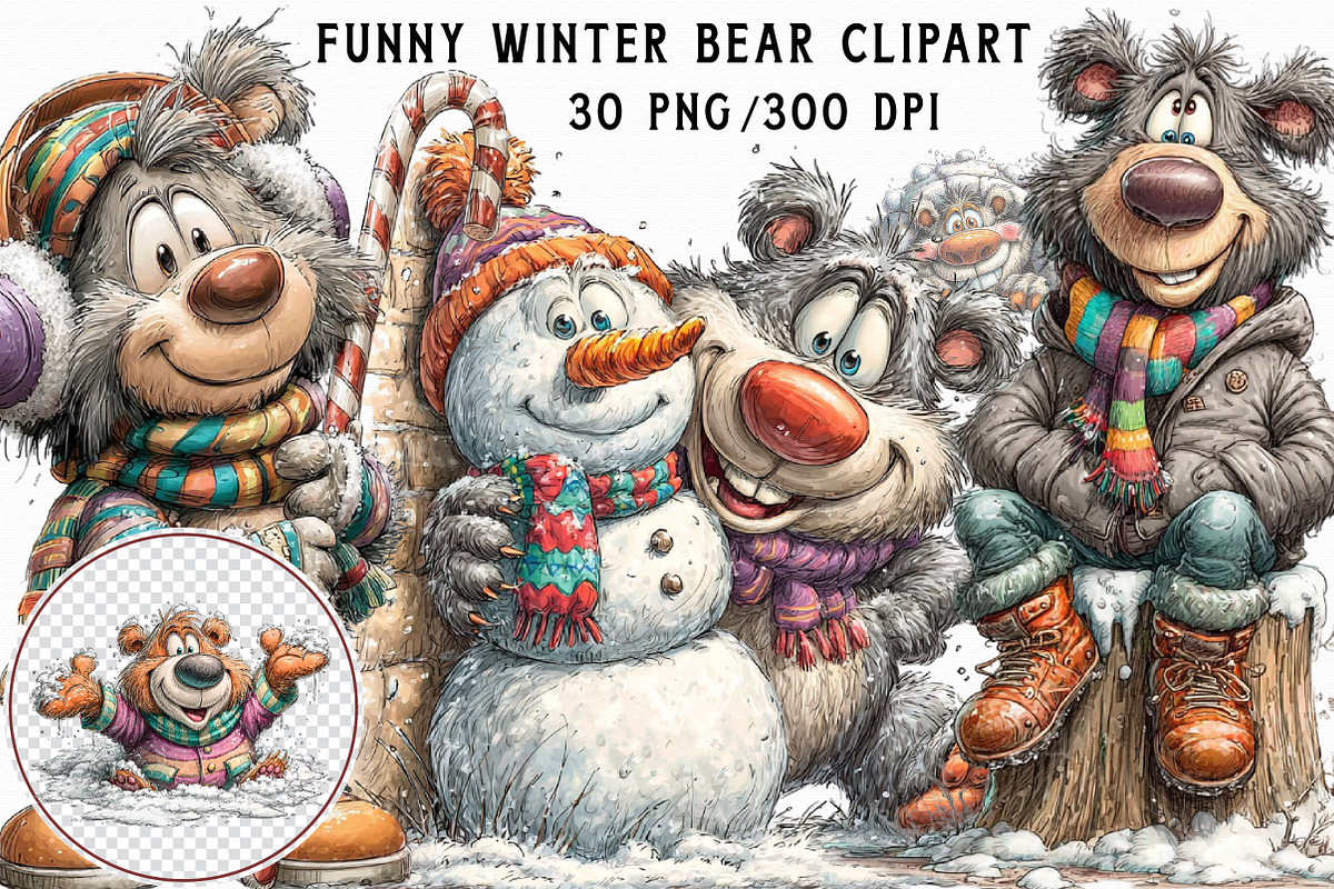 Funny Winter Bear Clipart, an Illustration by Libby Wishes (Photo 1 of 7)