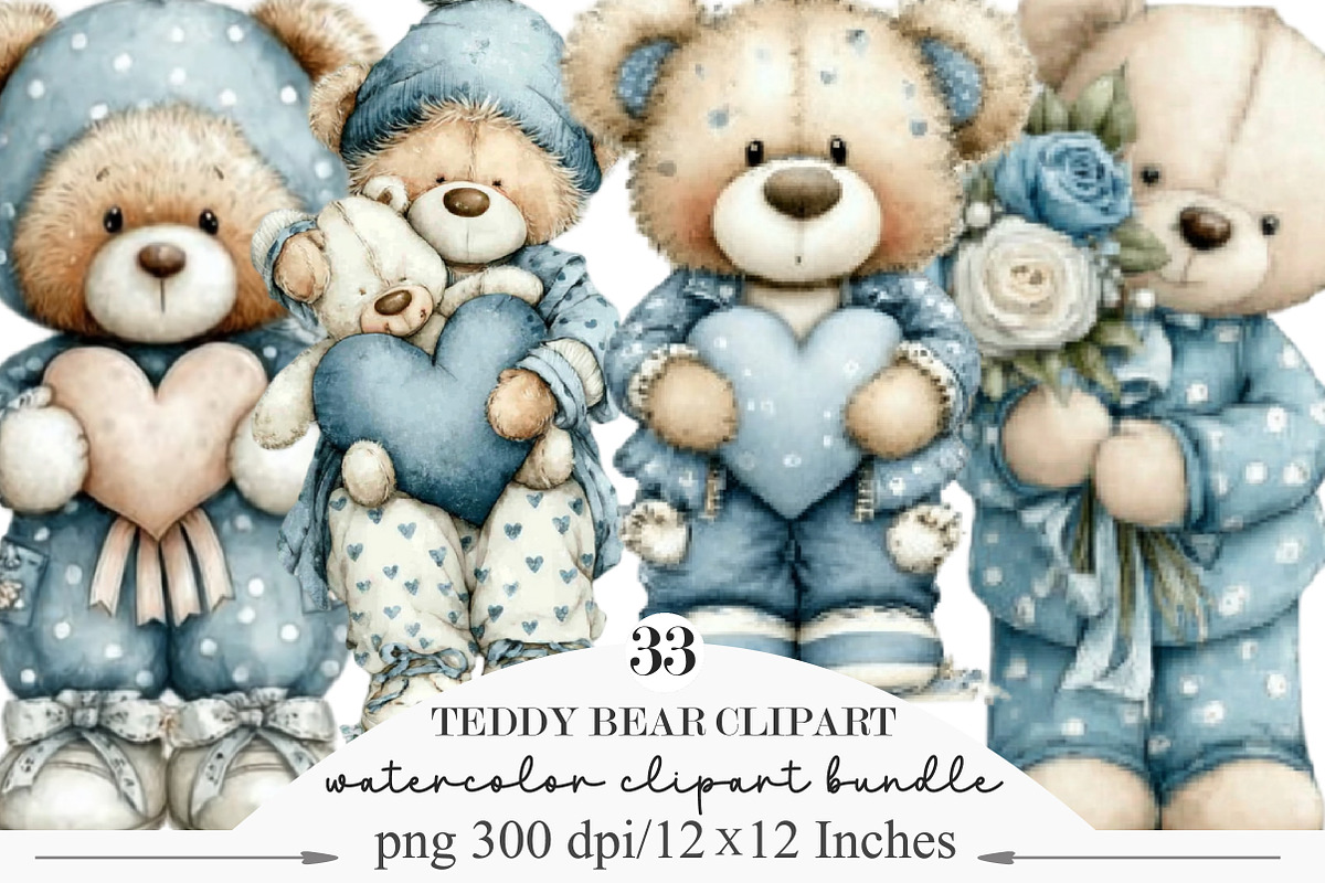 Teddy Bear Clipart Sublimation, an Illustration by Designking (Photo 1 of 5)