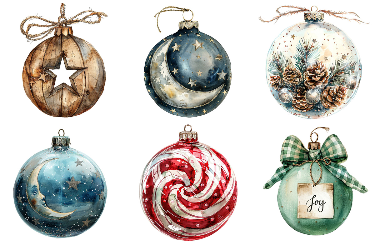 Christmas Baubles Clipart, an Illustration by Watercolor design (Photo 3 of 4)