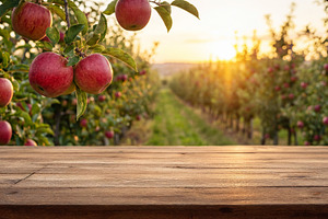 Empty wooden tabletop - apple garden, a Food & Drink Photo by Volff