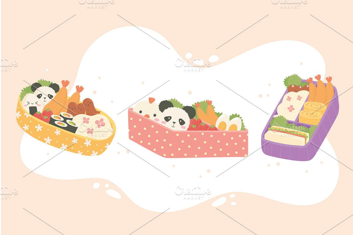 cute bento box, a Food Illustration by studiogstock
