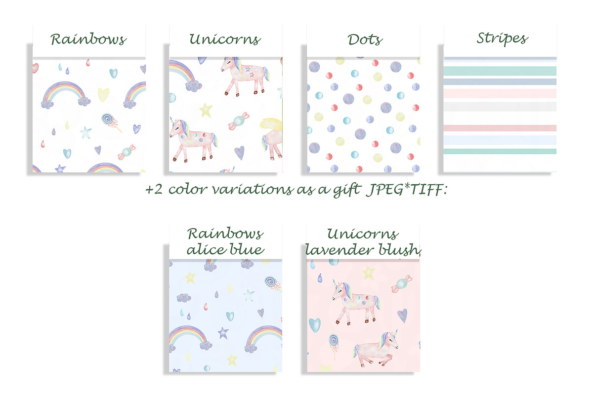 Watercolor Unicorn Seamless Patterns, a Pattern Graphic by Oksana Dovhopol Art (Photo 6 of 15)
